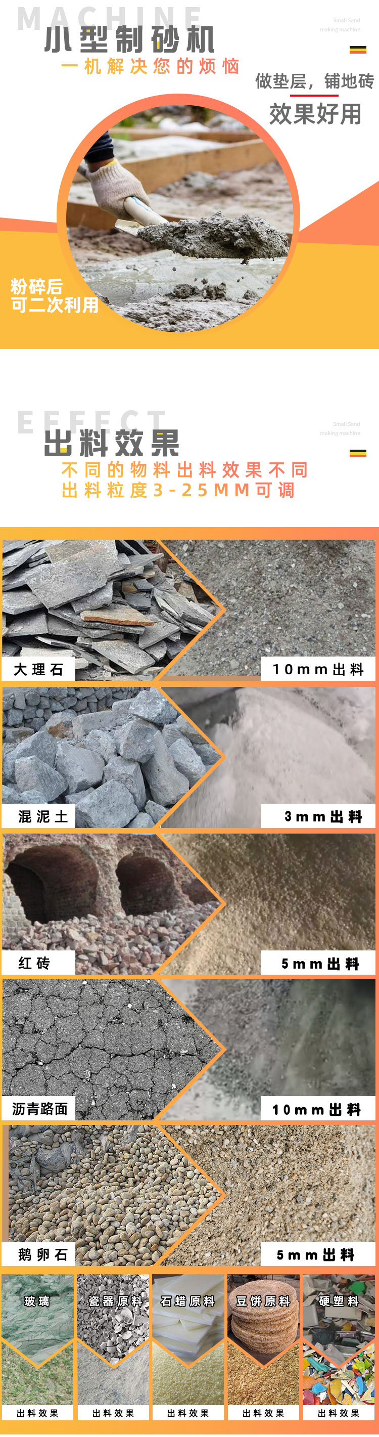 Small mobile cement block sander household hammer sander Construction waste pebble hammer crusher