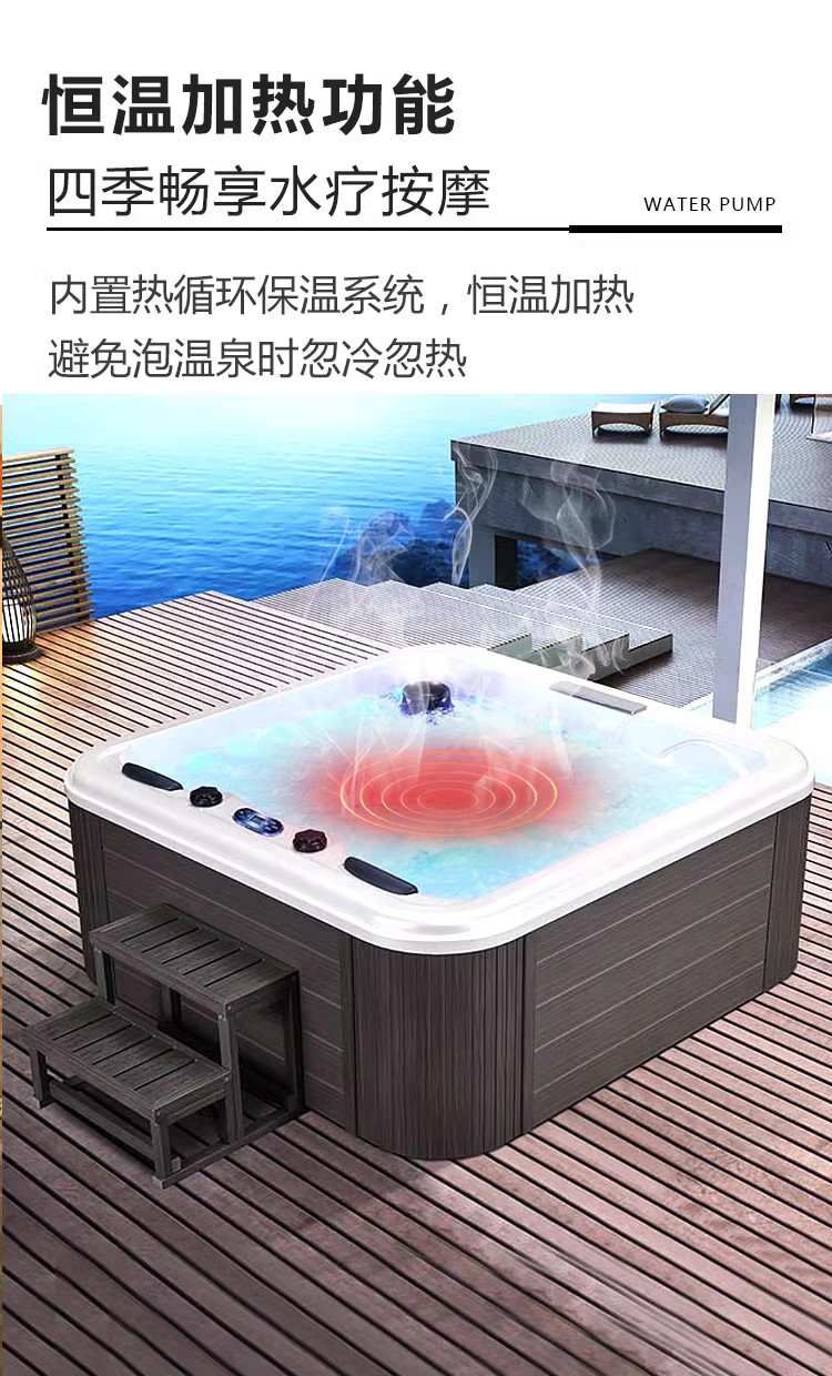Independent bathtub with constant temperature heating, embedded acrylic bathtub, skirt edge, outdoor spa, surfing, outdoor bathtub