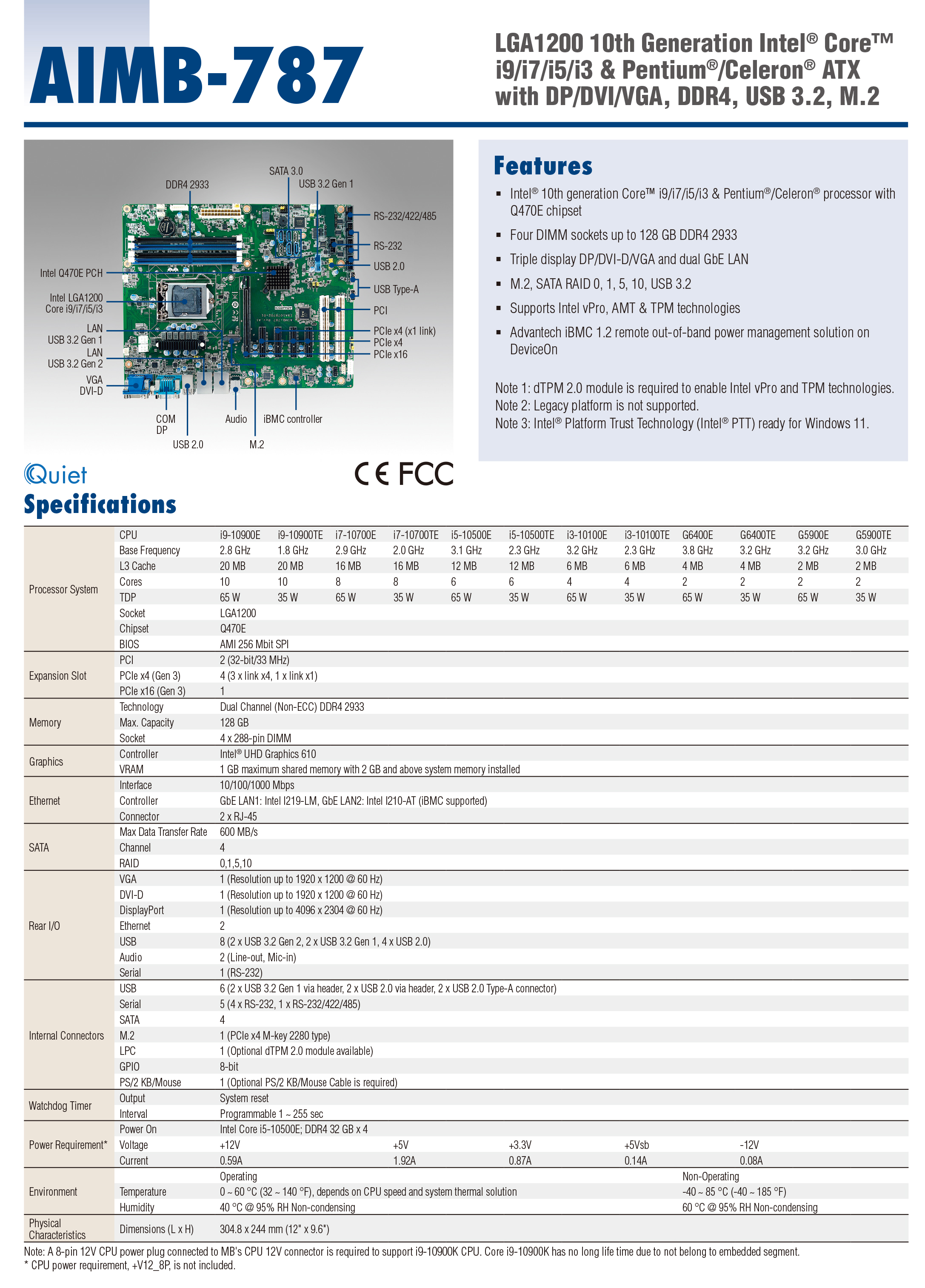 AIMB-707VG/G2/AIMB-787G2 Advantech Industrial motherboard ATX motherboard supports 10th generation CPU i3i5i7