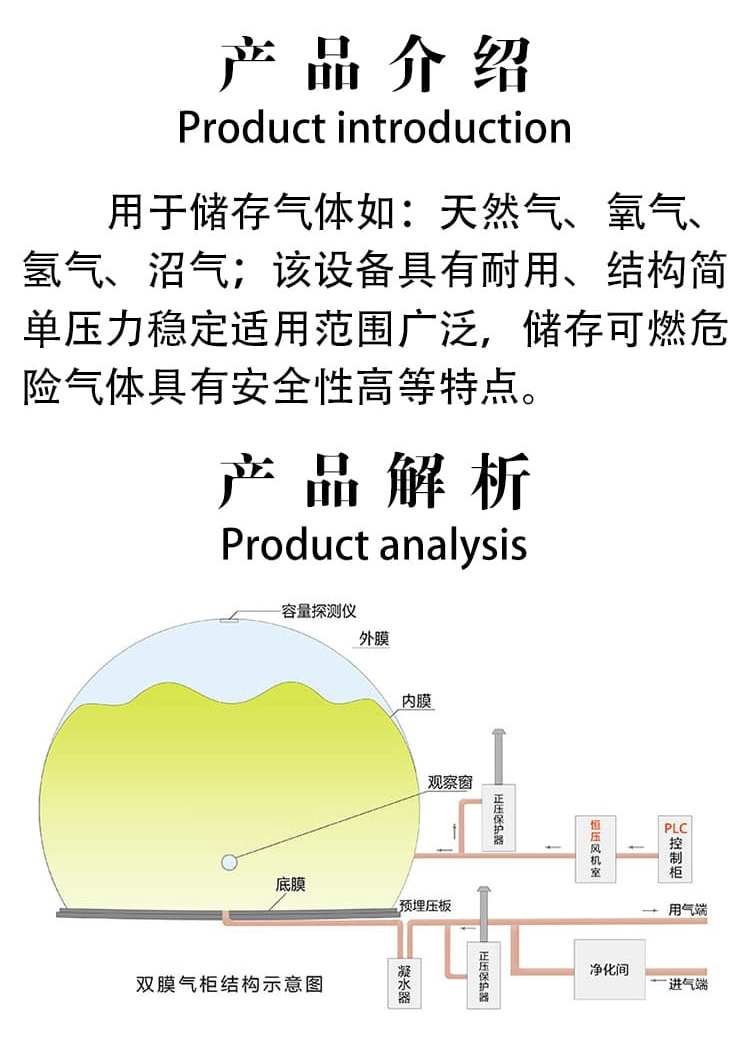 Anaerobic biogas storage tank, double membrane flexible gas tank, PVDF gas buffer device, with long service life