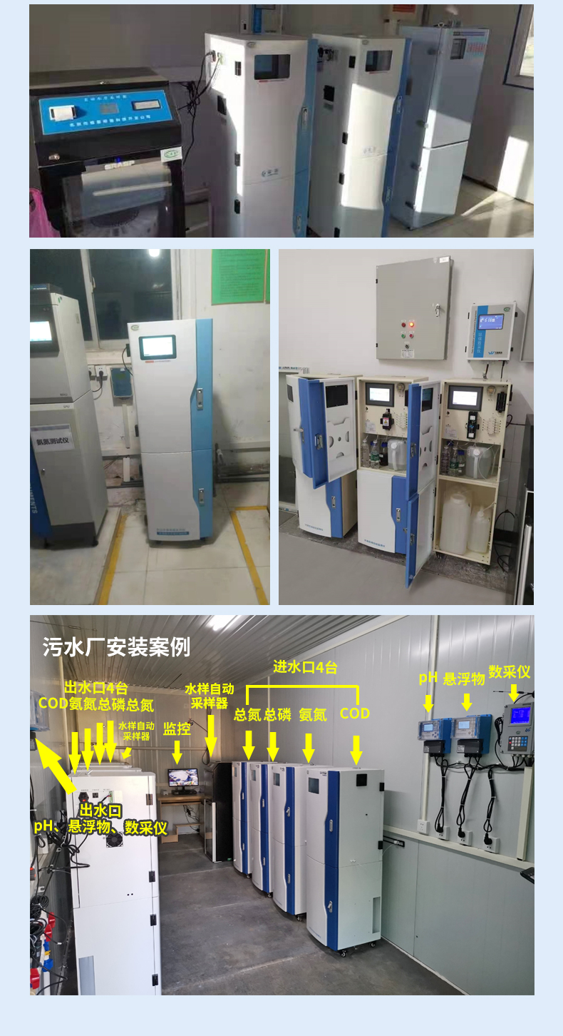 Cod online monitoring instrument for sewage monitoring, ammonia nitrogen, total phosphorus, and total nitrogen sensor connected to Green Carey Environmental Protection Bureau