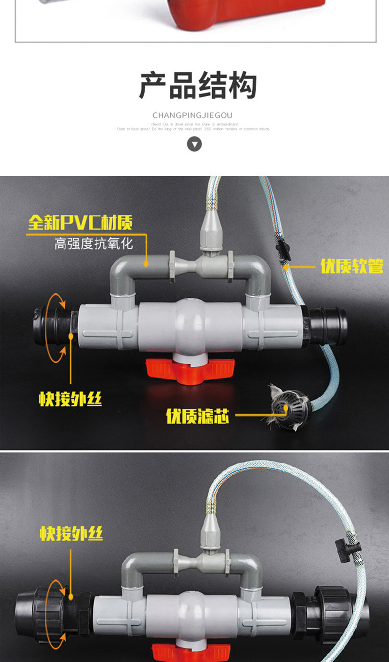 New type of fertilizer injector, Venturi fertilizer injector, fertilizer and water integrated greenhouse, micro spray drip irrigation and fertilizer suction device