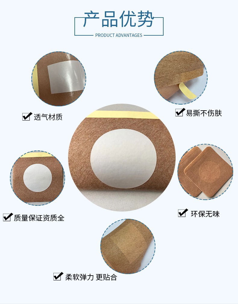 Chenxing San Fu Tie is a special shaped medical adhesive with good adhesion. It can be used as a blank mesh patch with added medicine