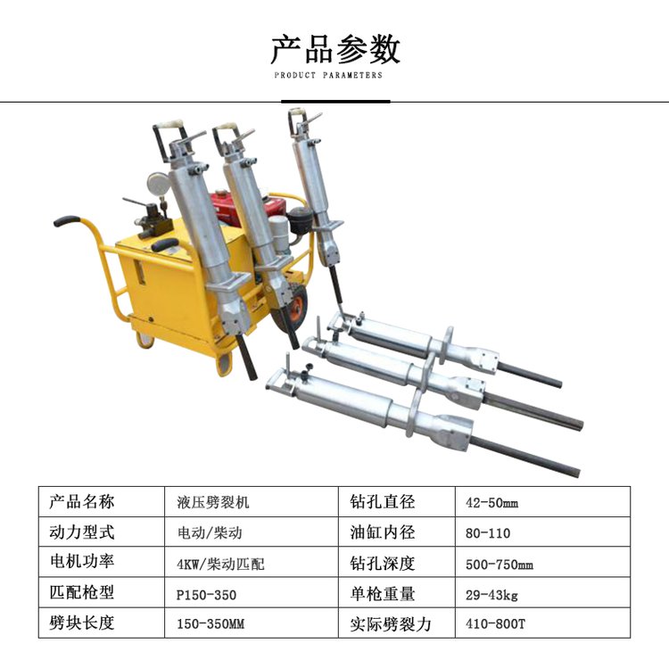 When encountering hard rock during road construction, equipment for demolishing the rock is used. Stone splitting tools are used for foundation excavation, and static rock breaking machines are used for hard rock excavation