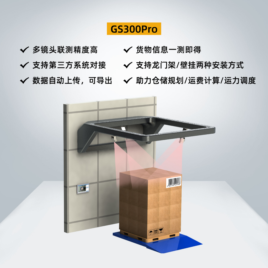 Pallet measurement volume_ Measuring, weighing, and scanning integrated machine_ Measurement of length, width, and height dimensions of e-commerce logistics packages