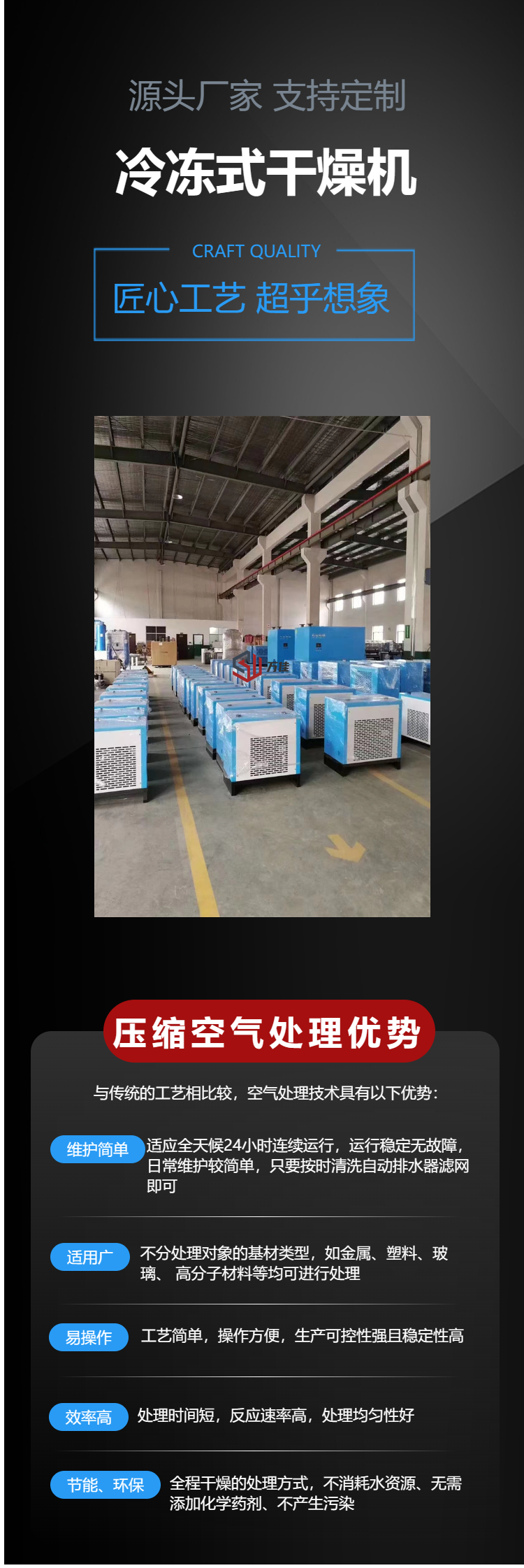 Wanjia Refrigerated Dryer Compressed Air Aftertreatment Cold Drier 10m ³ Water and oil removal treatment of air compressor