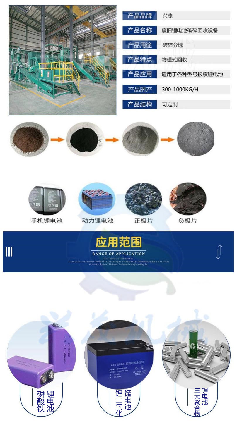 Scrapped lithium Battery recycling recycling equipment, crushing and sorting of positive and negative electrode pieces 18650 cylindrical lithium battery material crusher