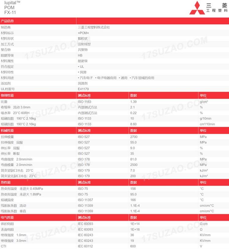 Anti friction low viscosity POM Thailand Mitsubishi FX-11 lubricity high flow electronic and electrical plastic