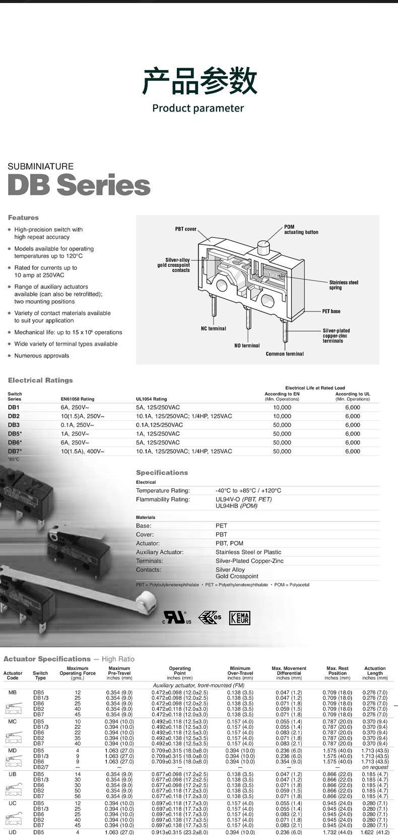 ZF waterproof switch, CHERRY microswitch, welding end DC2C-A1LB