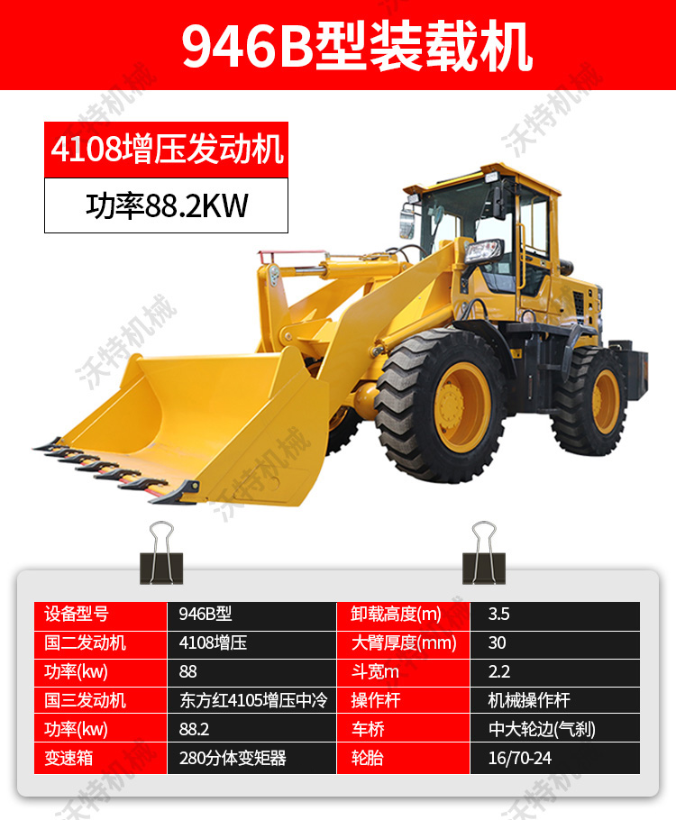 VOTE926 Wheel Backhoe Loader Four Wheel Drive Engineering Scraper Lift Smoothly