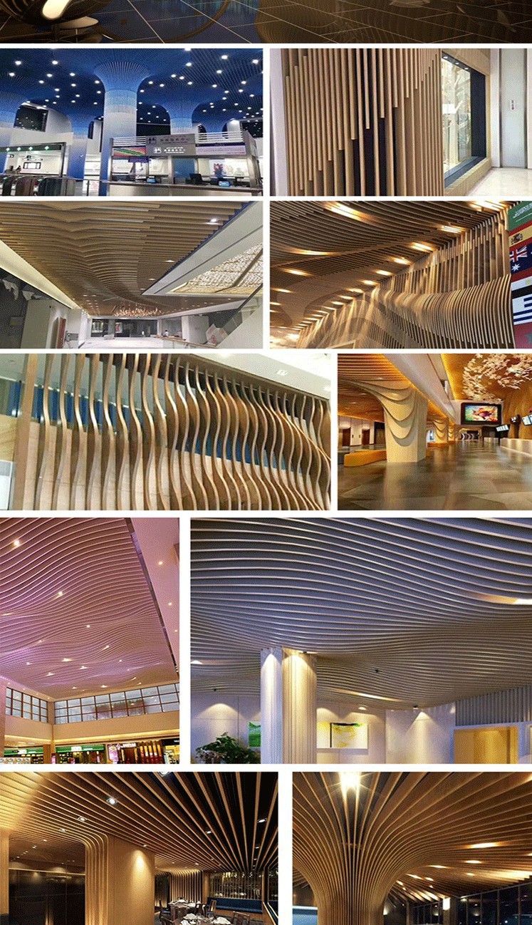 Arc-shaped wood grain aluminum square through suspended ceiling, super aluminum alloy shaped square through U-shaped groove, ceiling, aluminum grille decorative material