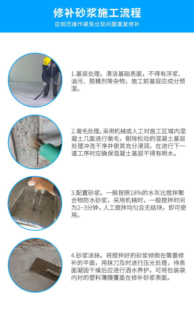 Polymer repair mortar for rapid repair of sand and gravel cracks on concrete and cement floors