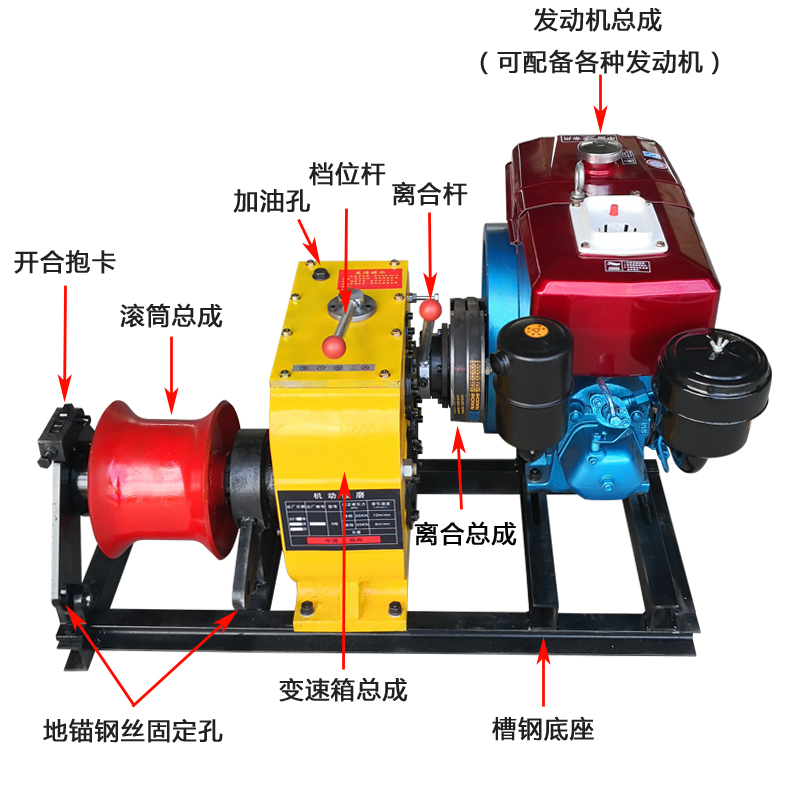 Hengxin Electric Winch Mill 3 tons, 5 tons, 8 tons, Diesel Winch Mill Payoff Machine, Gasoline Motor Pulling Machine