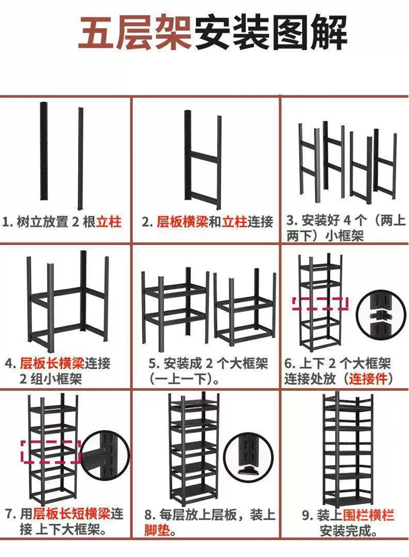 Warehouse shelves, shelves, shelves, and shelves with five floors raised for home use, warehouse cargo racks, and warehouse express delivery racks