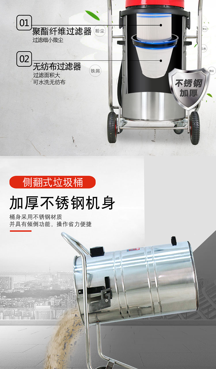 Industrial vacuum cleaner equipment 2400W high-power workshop Vacuum cleaner Jie Le Mei GS-2078 dust remover 80L