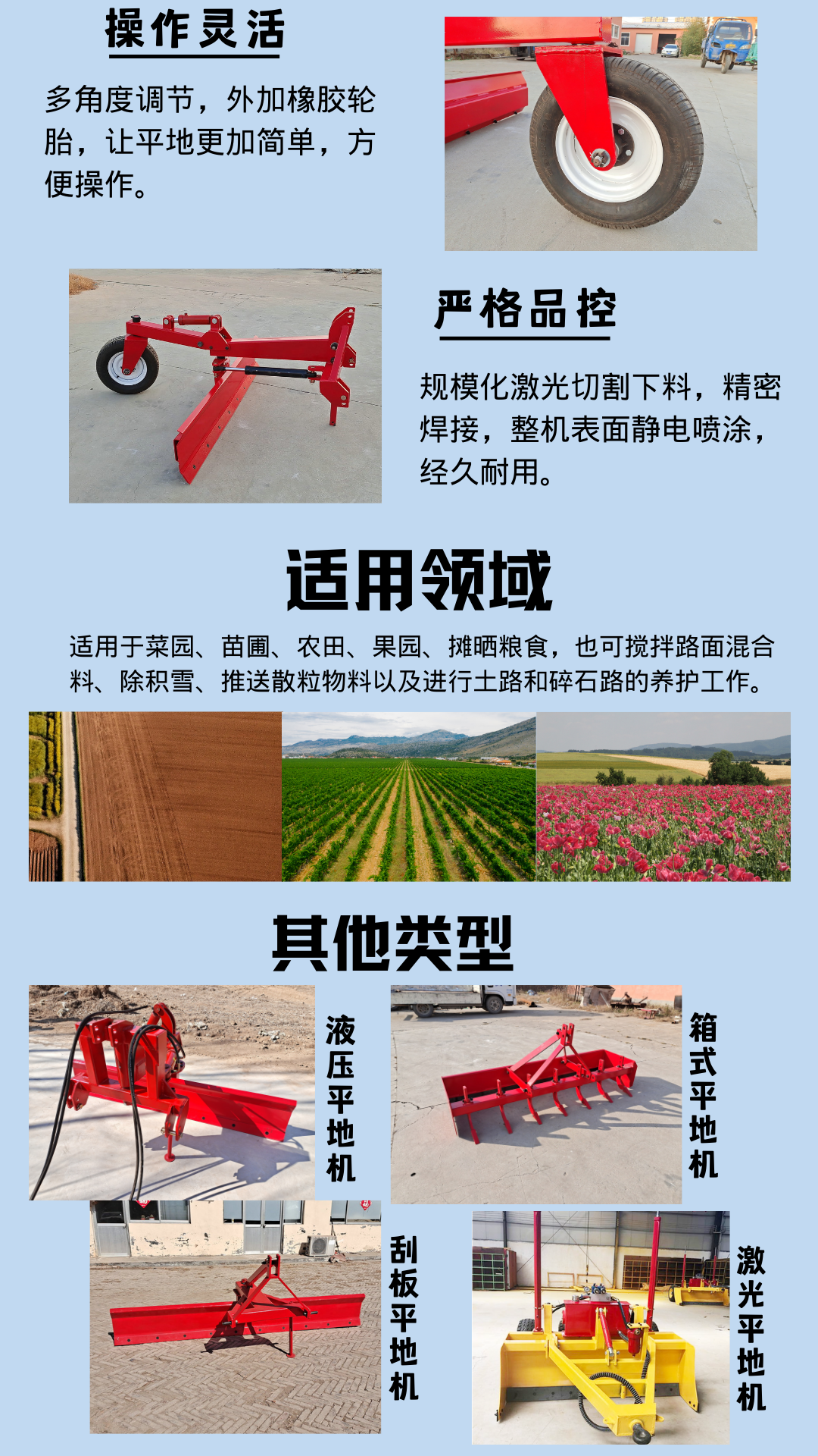 Wonong hydraulic grader tail wheel grader soil leveling machine scraper