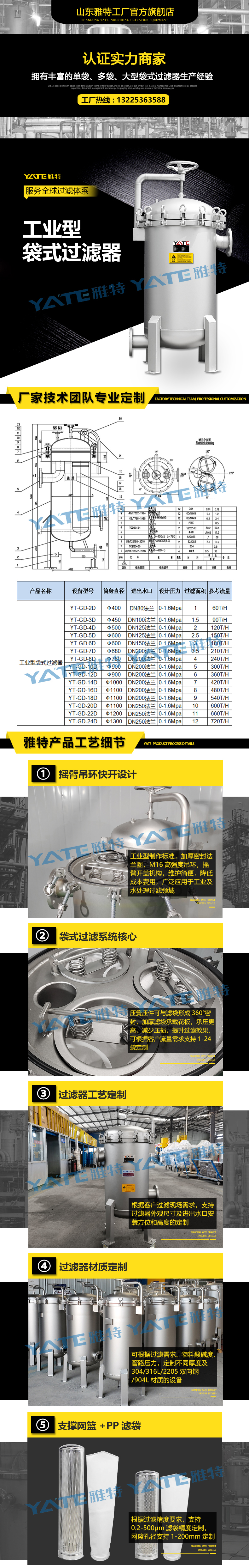 Bag type multiple filter, three bag four bag filter, wastewater circulation, lifting ring, quick opening, rocker arm filter equipment