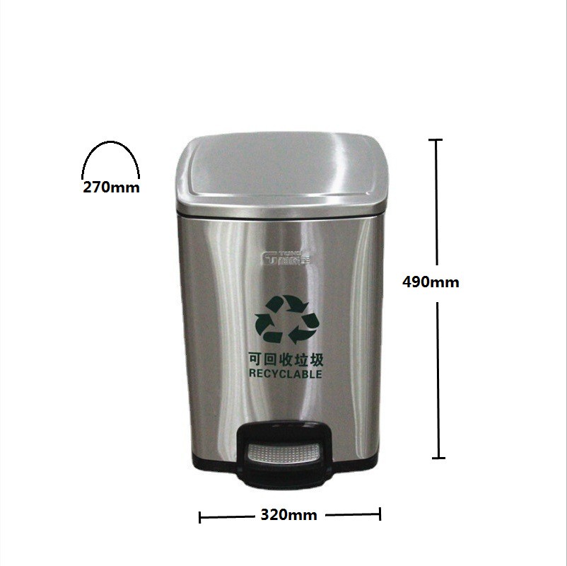 Stainless steel indoor garbage bin with foot pedal and lid, large capacity storage bin, home office, unit, hotel