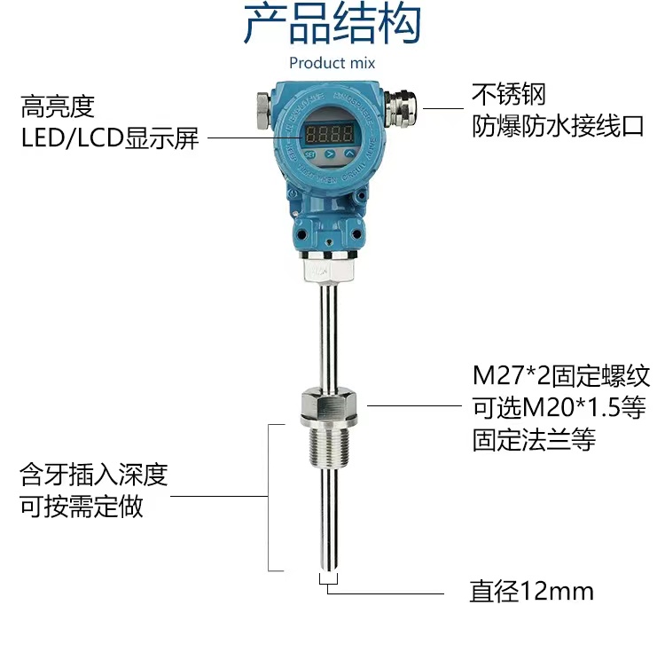 Intelligent temperature transmitter manufacturer with intelligent output 4-20mA Hart protocol with on-site display