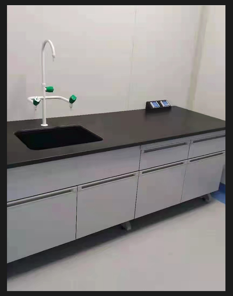 Physical and chemical experiments, steel and wood experimental bench, laboratory work, all steel edge bench, chemical laboratory, central bench