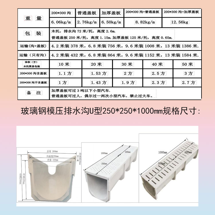 Jiahang fiberglass drainage ditch U-shaped groove is easy to install composite material pressure molded products