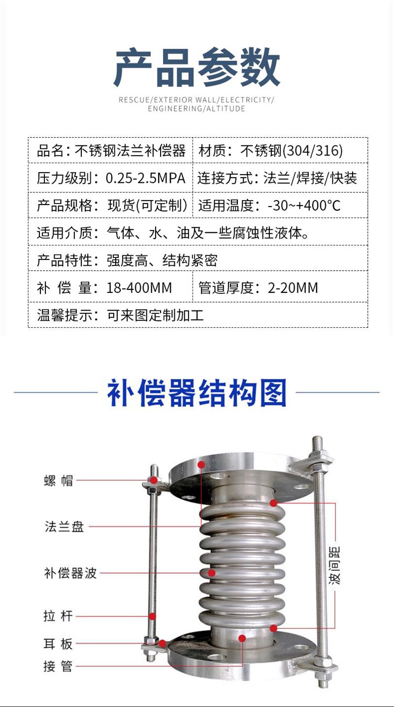 Stainless steel corrugated compensator expansion joint flange metal flexible pipeline industrial marine expansion joint customizable Boxin