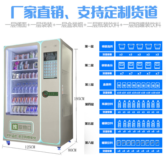 Unmanned vending machine, scanning code, touch screen vending machine, commercial small intelligent self-service vending machine, cigarette and beverage vending machine