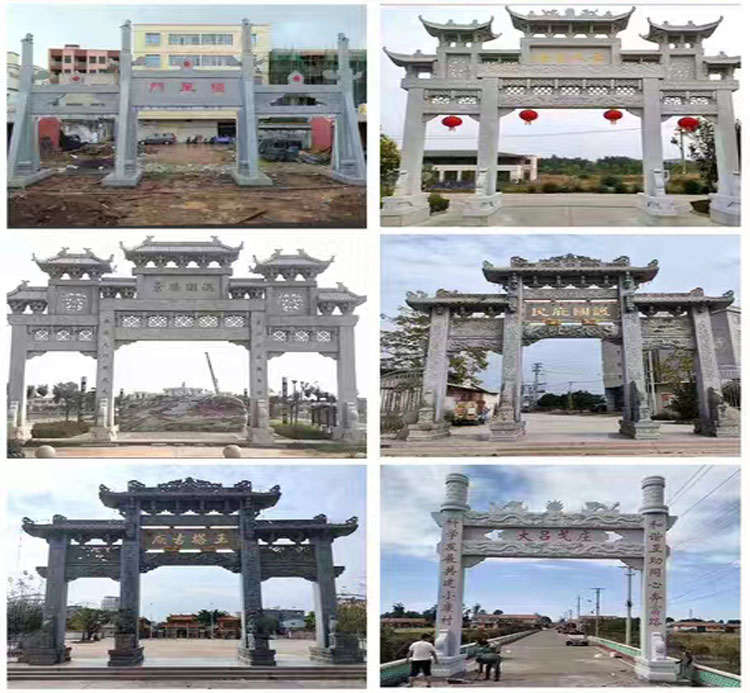 Customized Stone memorial archway, Ancient Three Gates, Five Floors, Temple, Village Entrance, Scenic Square, Country Entrance, Stone Sculpture Archway