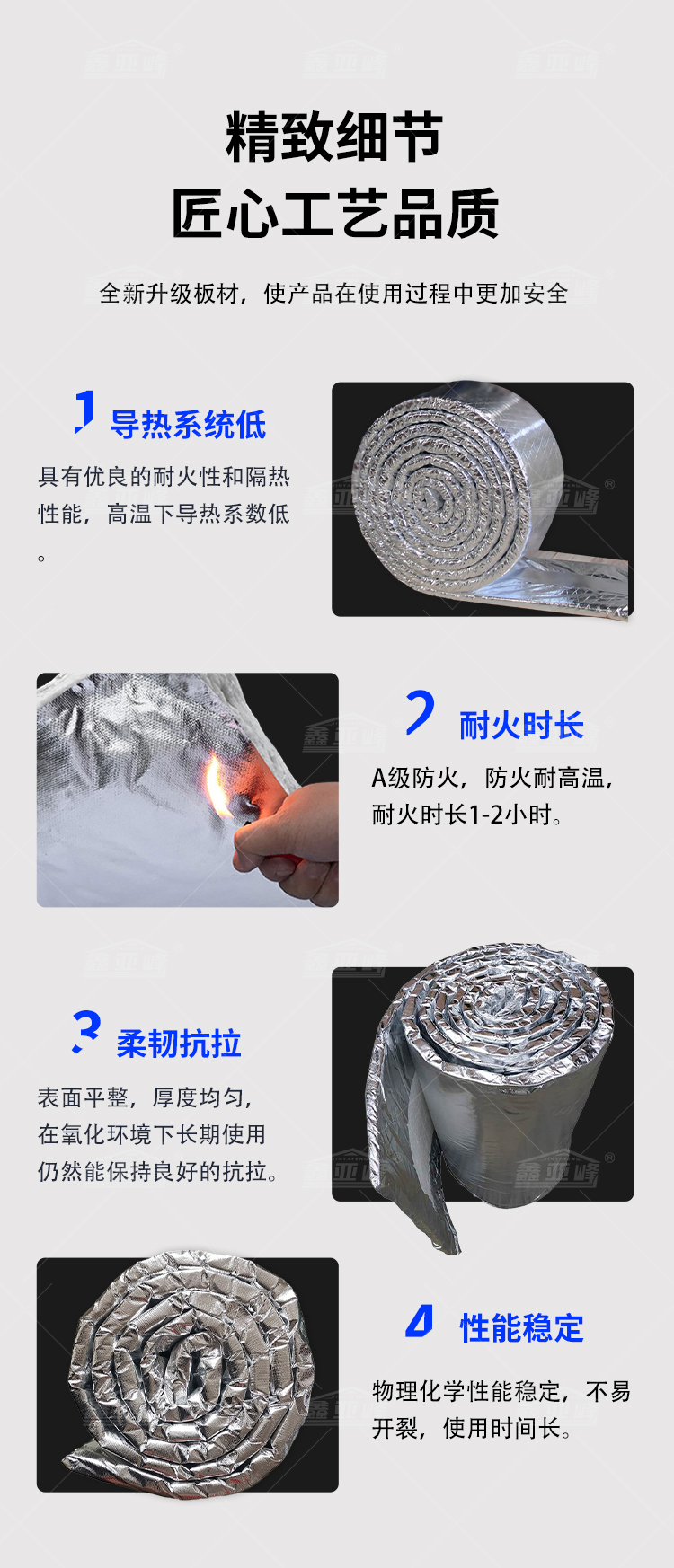 Smoke control flexible fireproof cotton fire-resistant two hour high-density aluminum foil facing Aluminium silicate blanket