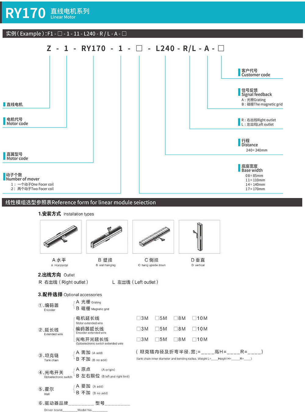 RYK Jiayi High Speed Precision Linear Electromotor Stator Gantry Type Flat Linear Motor RYK170