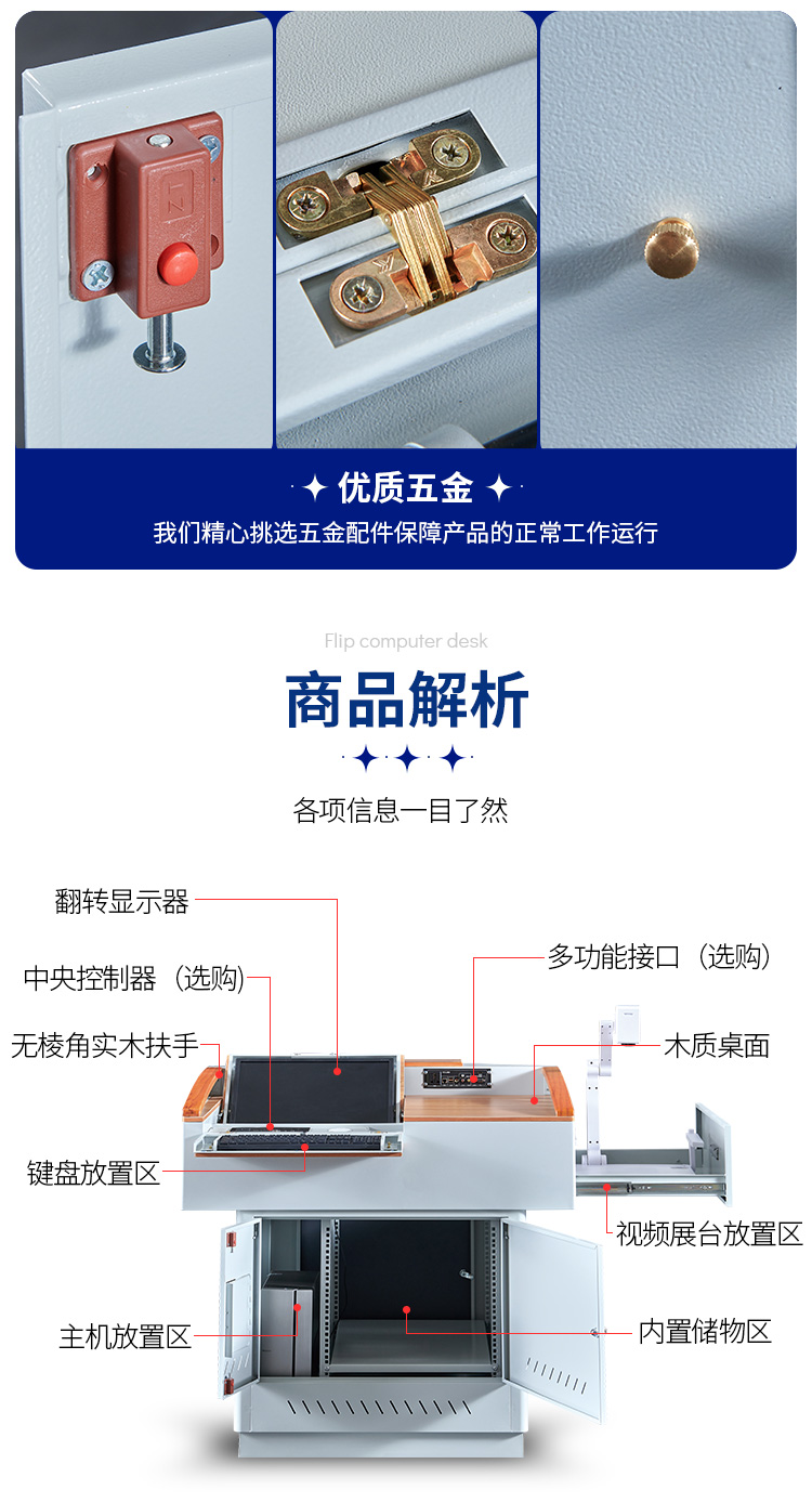 Zhongyue Bohua A31 multimedia podium with a display less than 24 inches, screen hidden and flipped, school teaching desk