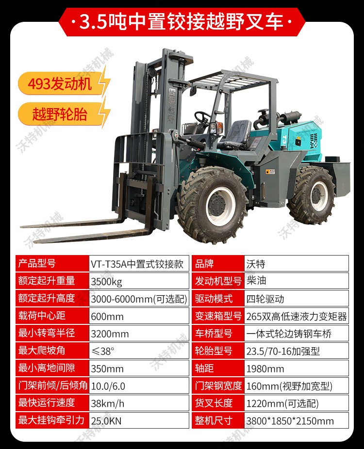 Mountain four-wheel drive off-road forklift processing wheeled diesel internal combustion off-road forklift