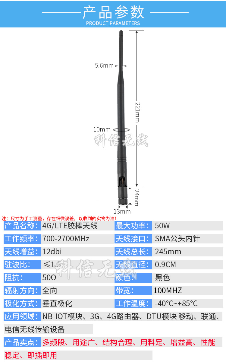 High gain 12DB antenna 4G LTE GSM GPRS WCDMA 3G module full band SMA stick antenna