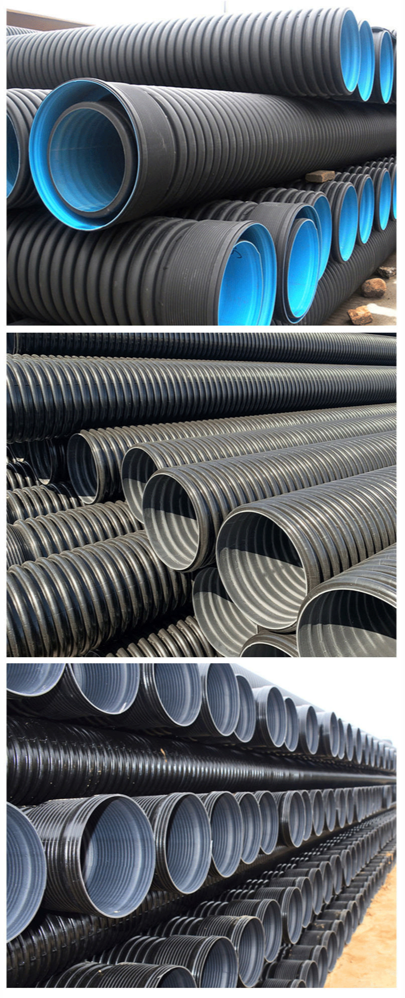 Tongjian Pipe Industry PE corrugated pipe 300 black drainage and sewage pipe hdpe double wall threaded pipe pe rainwater pipe in stock