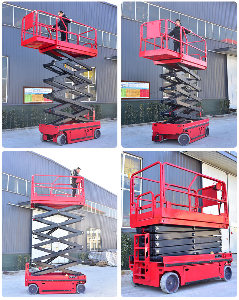 Outdoor installation and monitoring of small scissor electric elevators Advertising lift trucks Scissor hydraulic lifting platforms