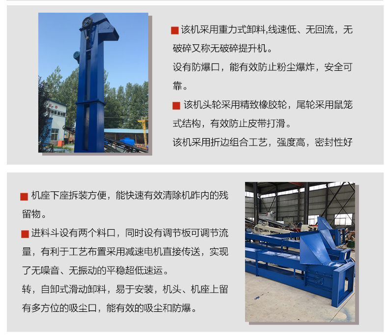 Roewe low-speed anti crushing elevator for conveying corn and legume grains using a single chain bucket elevator for mineral powder