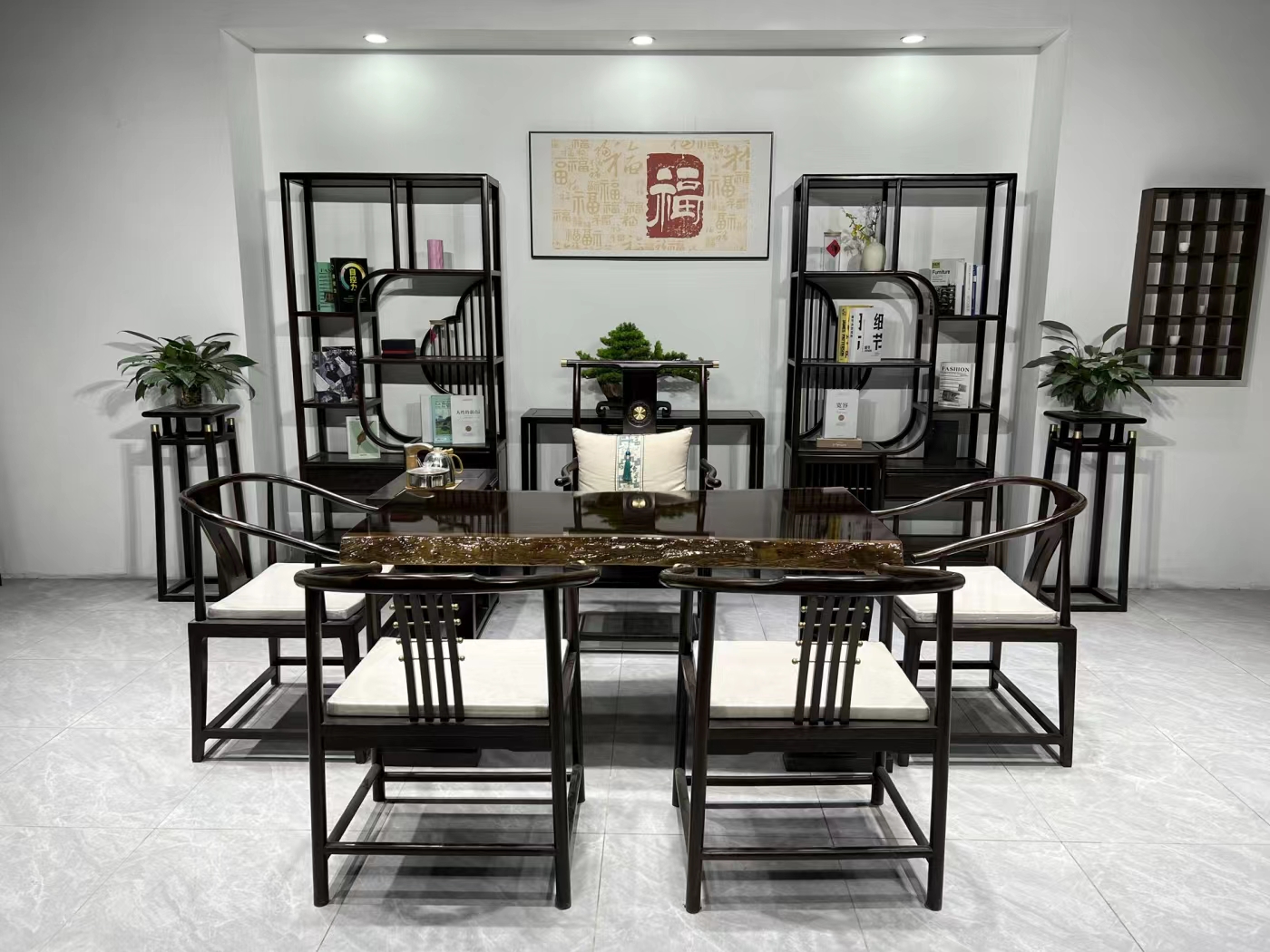 Yuanmufang ebony solid wood board with natural edges 160.5 * 82 * 8 tea table and floral board directly supplied by the manufacturer