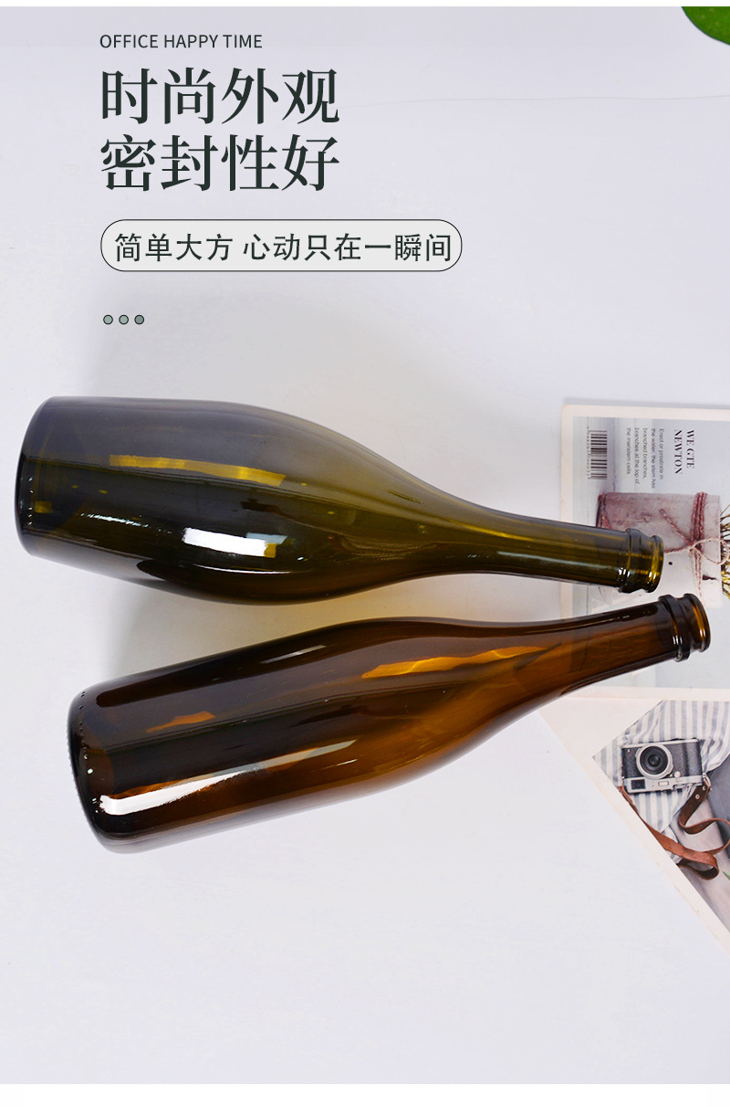 Cross border customized 750ml foreign wine glass bottle empty wine bottle red wine bottle Wine bottle brown big belly champagne bottle