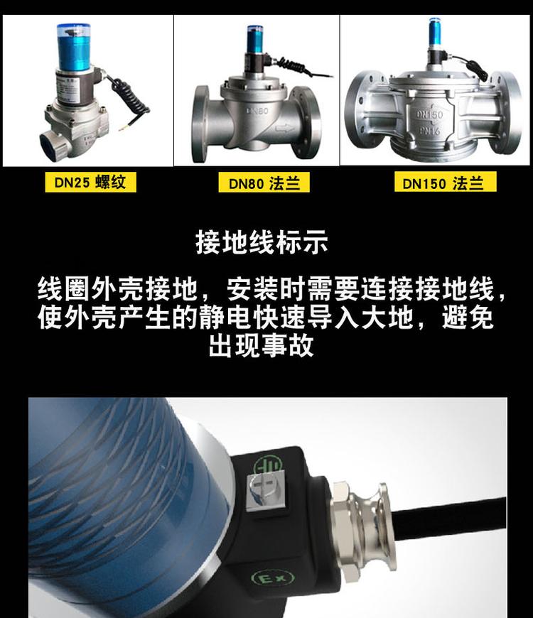 Liquefied gas alarm linkage gas shut-off valve DN20 shut-off valve thread or flange solenoid valve