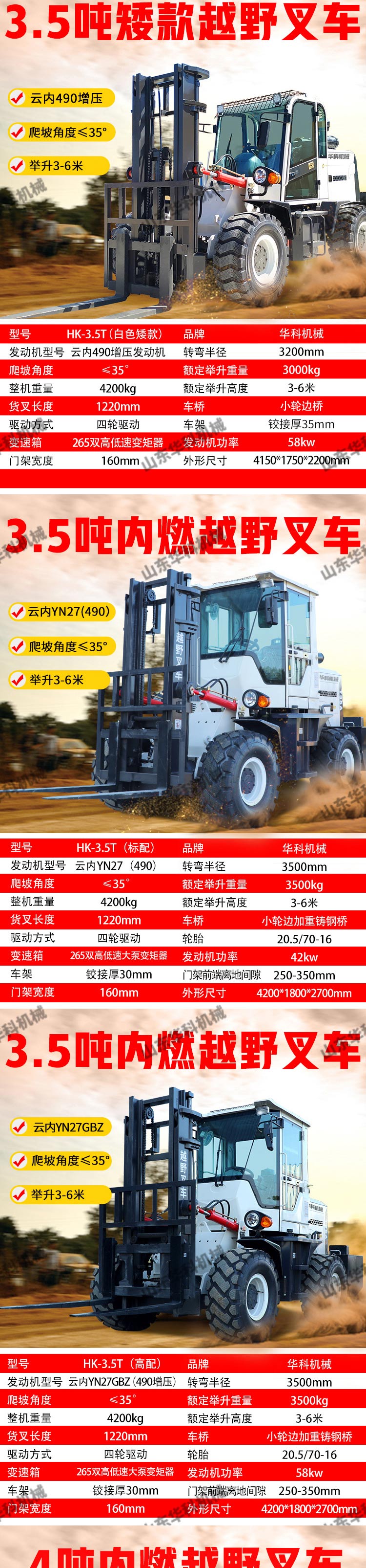 Off road forklift four-wheel drive 3 tons 5 tons 6 tons T tail crane internal combustion hydraulic stacker Cart lift loader