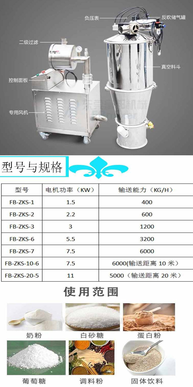 Vacuum powder suction machine seasoning spices dustless conveyor negative pressure mixer feeding machine