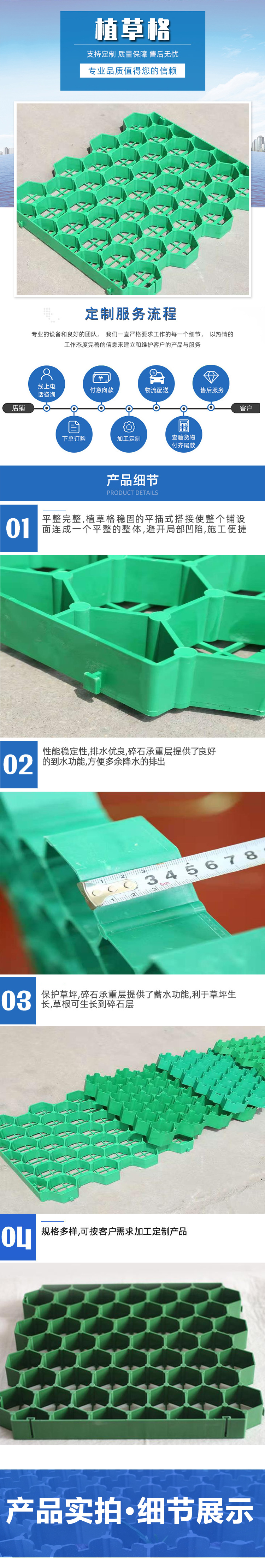 Customized flat mouth grass planting grid for slope protection, reinforced plastic grass planting grid with high strength, compression resistance, and wear resistance, widely used