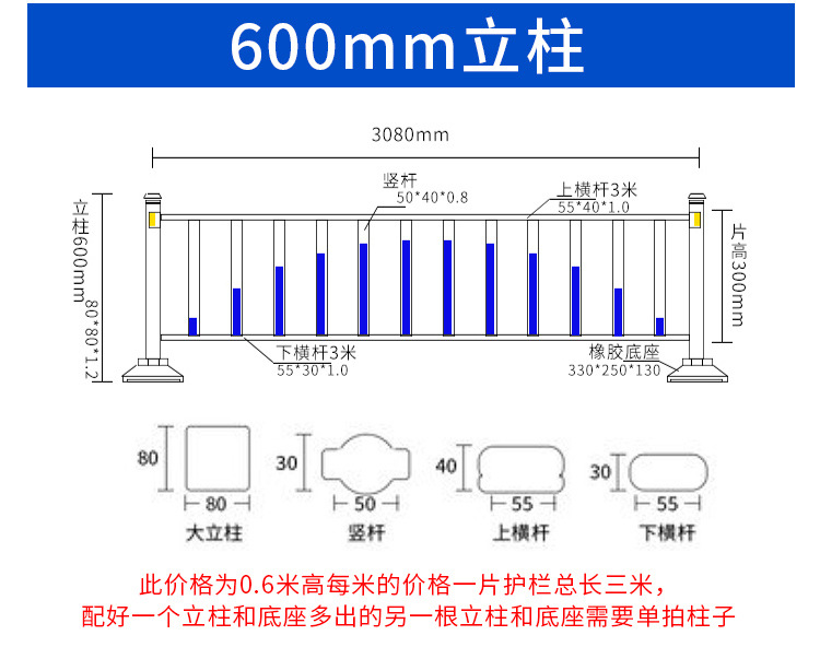 Conventional Blue Baicheng Traffic barrier Road Central Municipal Road Fence Isolation Anti collision Barrier