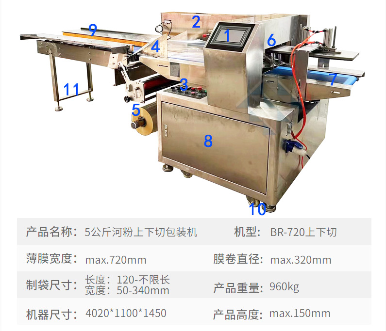 Wet River Noodle Packaging Machine 5kg River Noodle Packaging Machine Pig Intestine Powder Bag Sealing Machine Pillow Type Servo Packaging Equipment