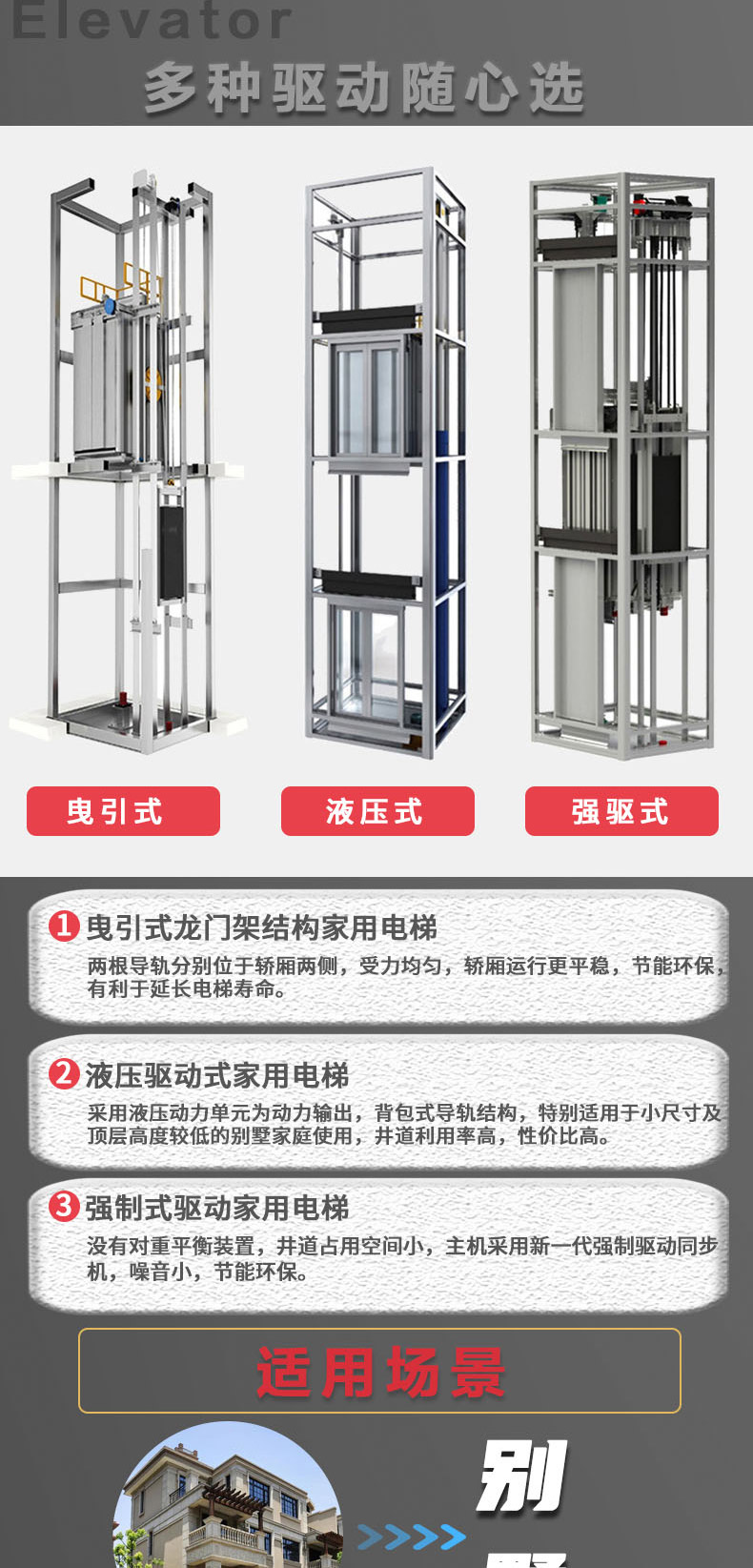 Small hydraulic sightseeing elevator for household villas, indoor and outdoor duplex attic, traction lifting platform on the second, third, fourth, and fifth floors