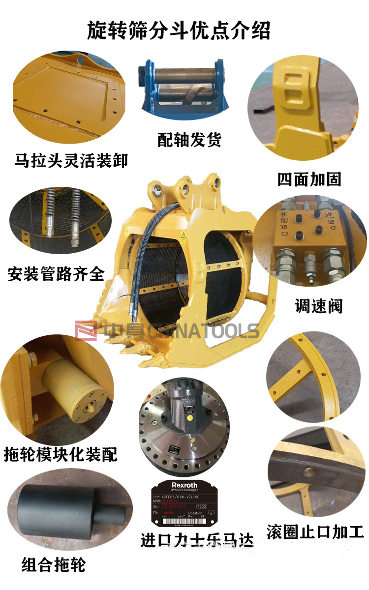 Ore and soil screening bucket excavator, rotary screening machine, hydraulic drum screen, river sand screening and washing machine