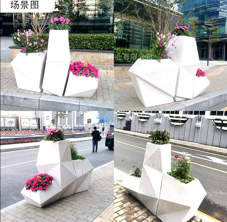 Fangzhen City Street Fiberglass Flower Pot Factory Stone Paint Cut Custom Mall Hall Decoration Simple Landscape