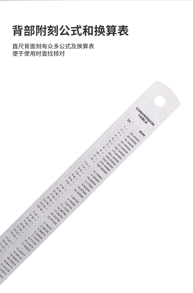 Deli 8463 30cm stainless steel ruler measuring and drawing scale band formula conversion table office supplies