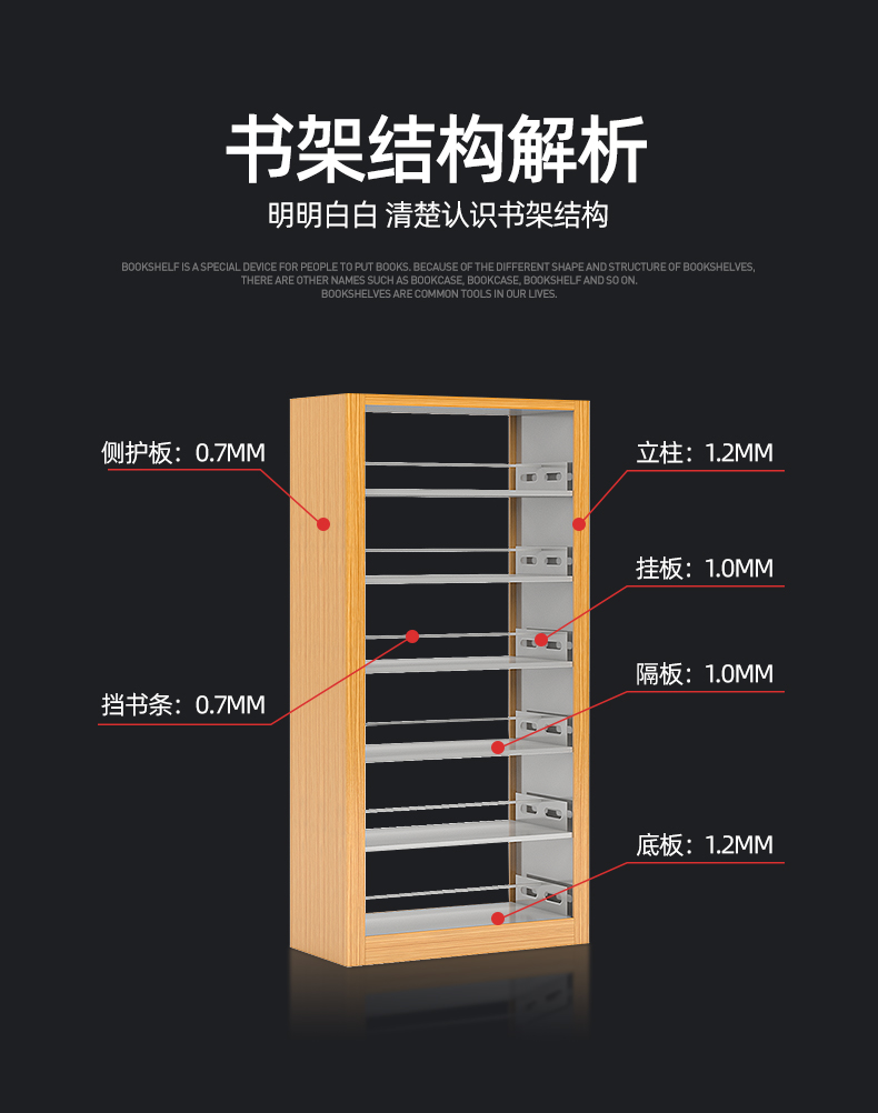 Kefeiya Library Wood Grain Transfer Printing Shelf Steel Double sided Data Storage Shelf H2000xW2000xD450