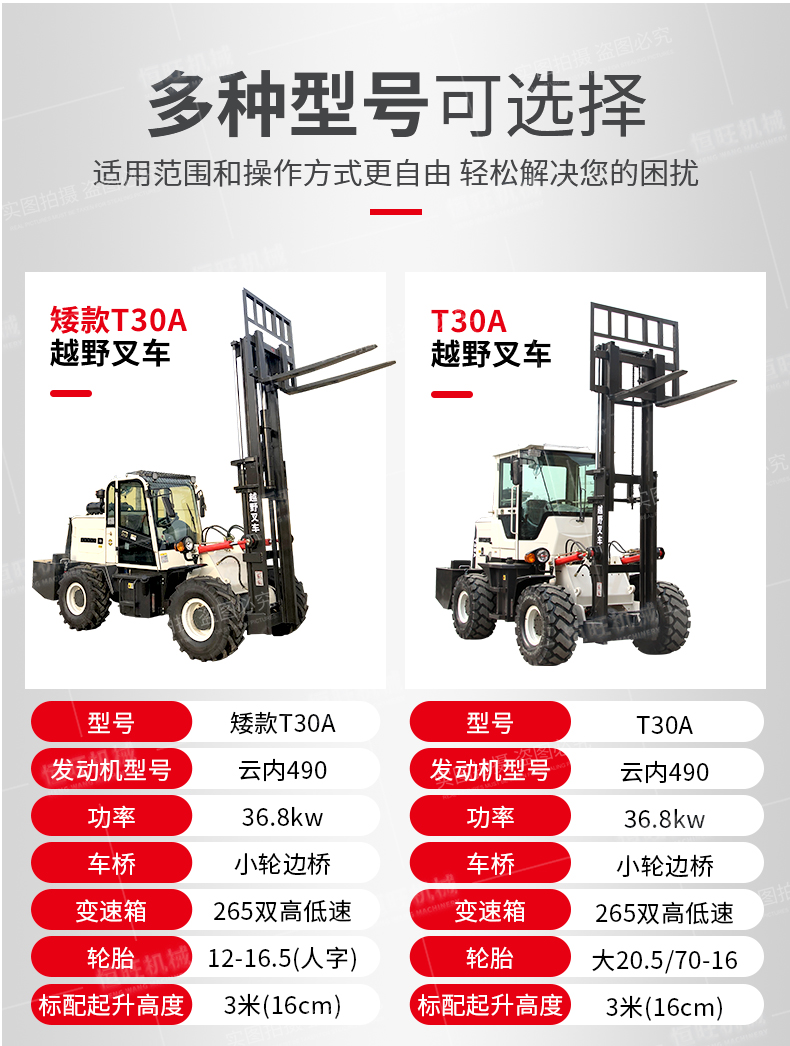 Hengwang supplies 3T3m four-wheel drive off-road forklift with side shift hydraulic stacker engineering internal combustion Cart